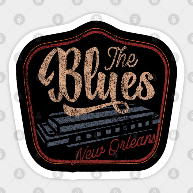 Blues music New Orleans harmonica distressed Sticker by SpaceWiz95